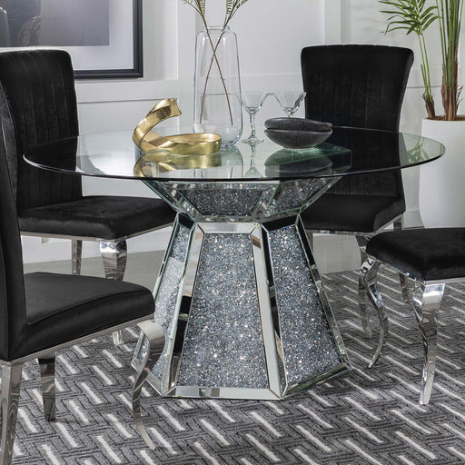 Quinn Hexagon Pedestal Glass Top Dining Table Mirror image