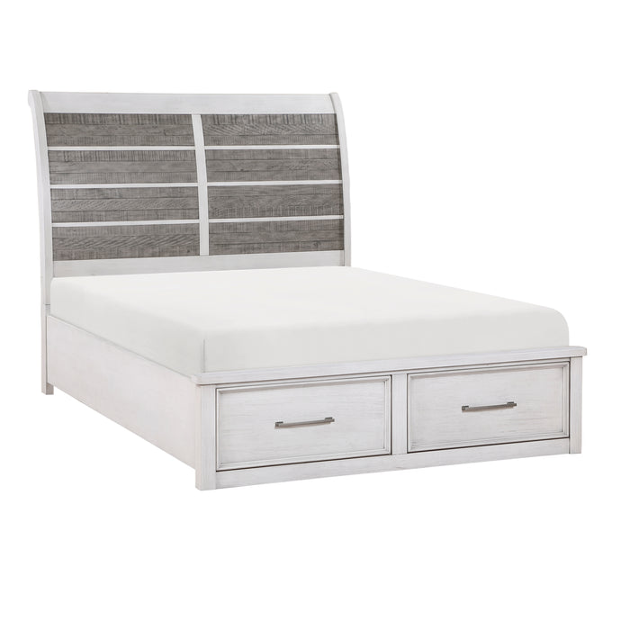 Ambrose Queen Platform Bed with Footboard Storage in Gray/White - 1303-1