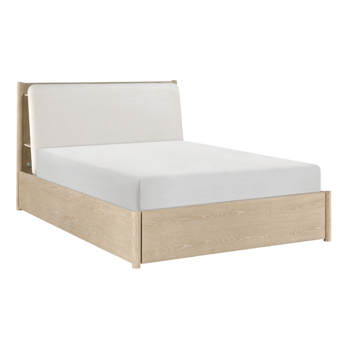 Matteo Queen Platform Bed with Footboard Storage in Natural/Oak - 1313N-1