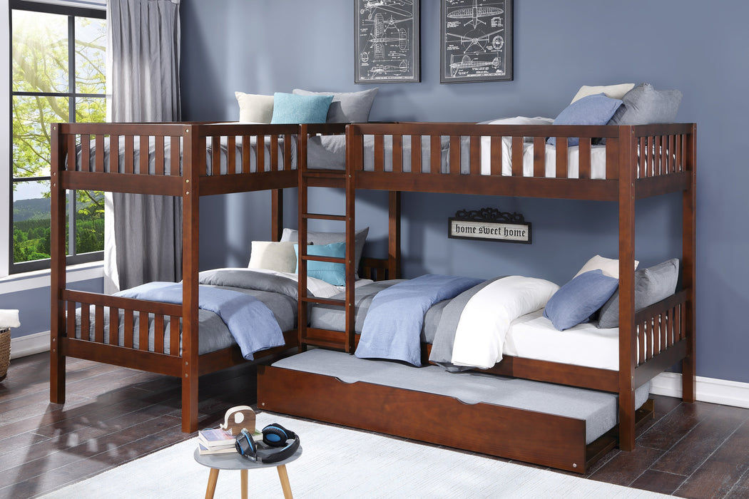 Rowe (4) Corner Bunk Bed with Twin Trundle in Cherry - B2013CNDC-1R*