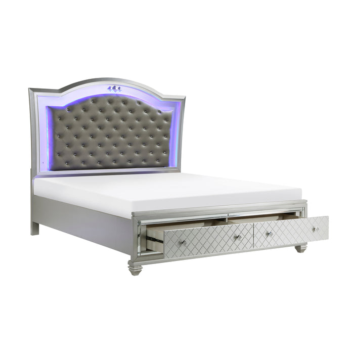 Leesa Eastern King Platform Bed with Footboard Storage in Gray/Metallic/Silver - 1430K-1EK