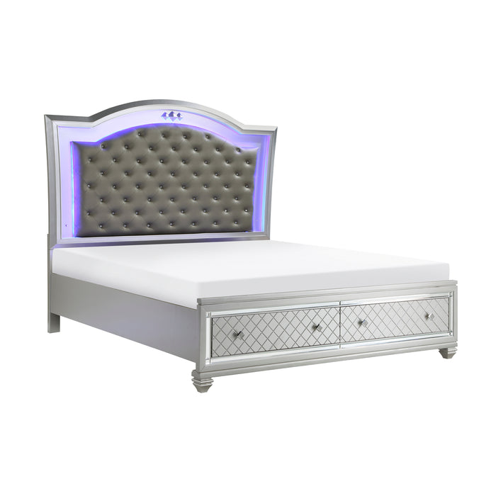 Leesa Eastern King Platform Bed with Footboard Storage in Gray/Metallic/Silver - 1430K-1EK