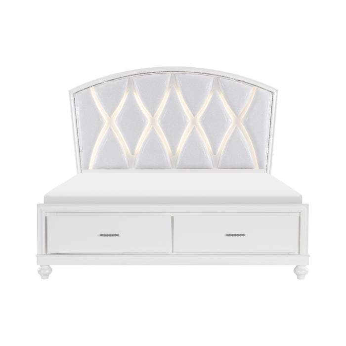 Aria Queen Platform Bed with Footboard Storage in White - 1436W-1