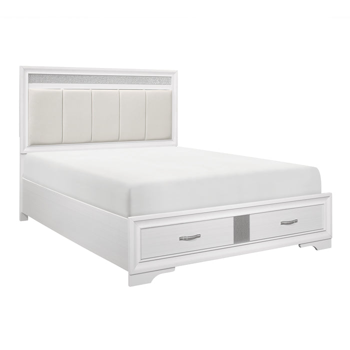 Luster Queen Platform Bed with Footboard Storage in White - 1505W-1