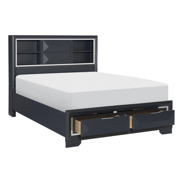 Rosemont Eastern King Platform Bed with Footboard Storage in Blue/Gold/Silver/Champagne - 1553K-1EK