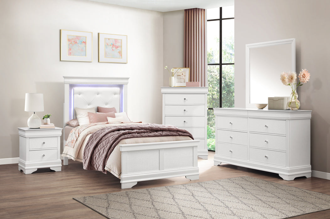 Lana Collection (2) Twin Bed with LED Lighting in White - 1556WT-1*