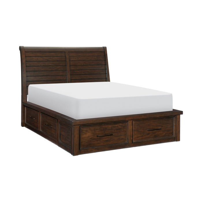 Logandale Queen Platform Bed with Footboard Storage in Brown - 1559-1