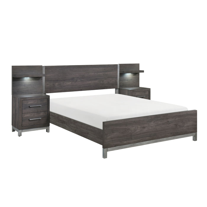 Zephyr 5pc Set Eastern King Wall Bed (EK+2NS+2NS-P) in Gray - 1577DGK-1EKWB