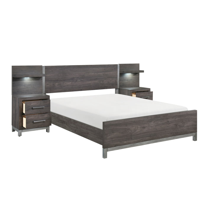 Zephyr 5pc Set Full Wall Bed (FB+2NS+2NS-P) in Gray - 1577DGF-1WB