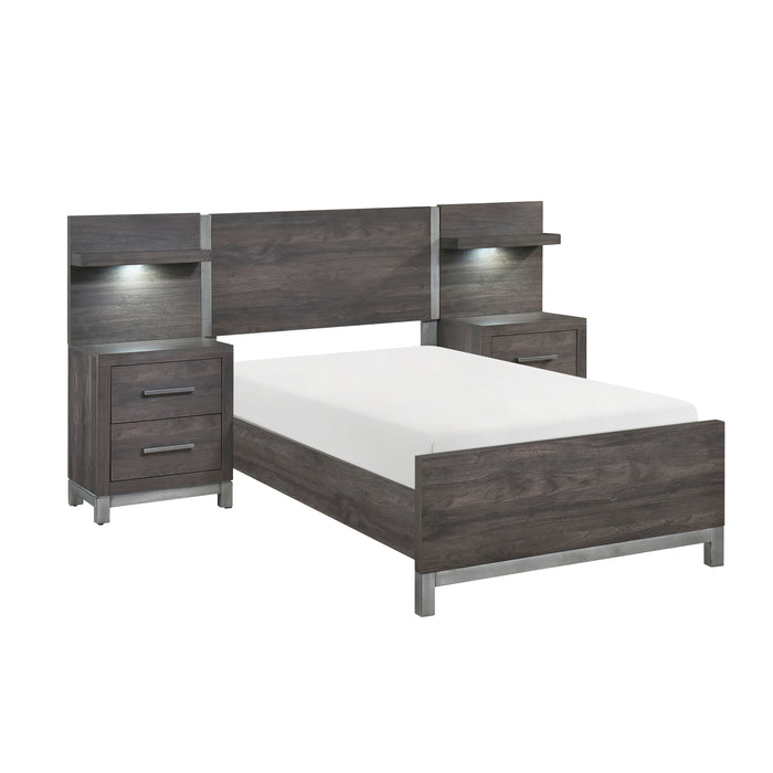 Zephyr 5pc Set Twin Wall Bed (TB+2NS+2NS-P) in Gray - 1577DGT-1WB