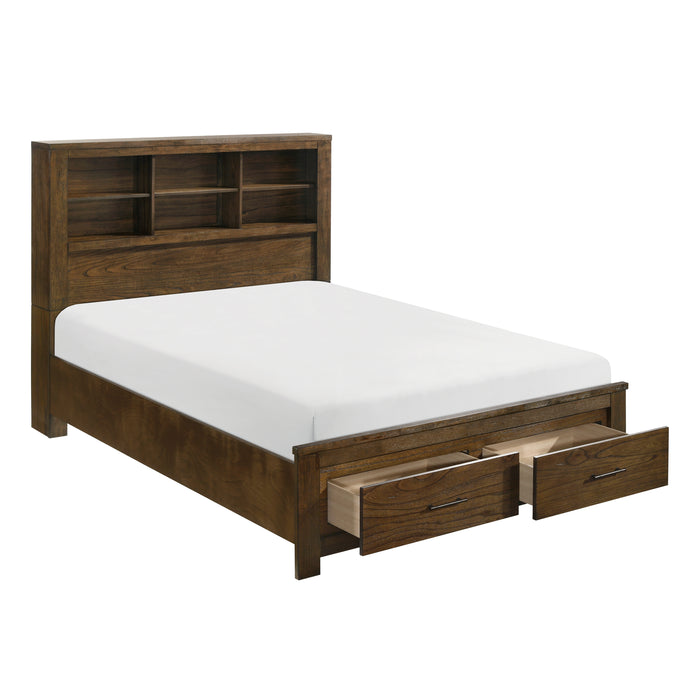 Sullivan Queen Platform Bed with Footboard Storage in Brown - 1592-1