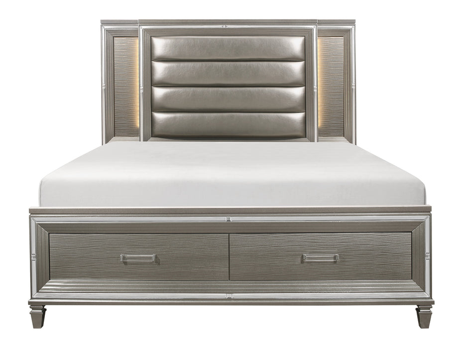 Tamsin Queen Platform Bed with Footboard Storage, LED Lighting in Gray/Gold/Silver/Champagne/Transparent - 1616-1 image