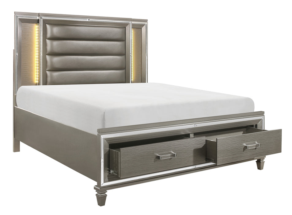 Tamsin Queen Platform Bed with Footboard Storage, LED Lighting in Gray/Gold/Silver/Champagne/Transparent - 1616-1