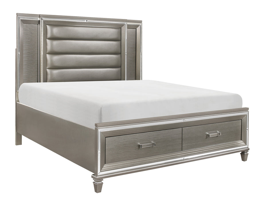 Tamsin Queen Platform Bed with Footboard Storage, LED Lighting in Gray/Gold/Silver/Champagne/Transparent - 1616-1