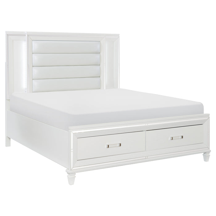 Tamsin Queen Platform Bed with LED Lighting and Footboard Storage in Transparent/White - 1616W-1