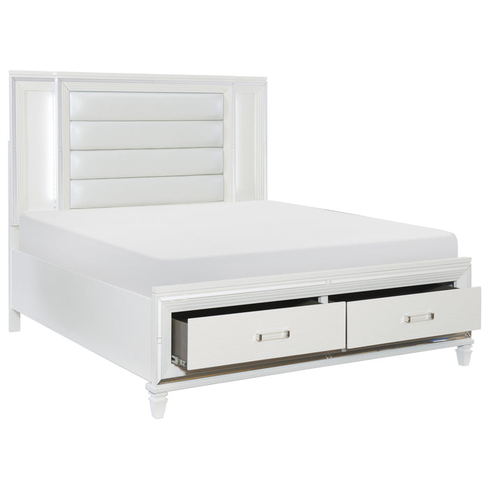 Tamsin Queen Platform Bed with LED Lighting and Footboard Storage in Transparent/White - 1616W-1