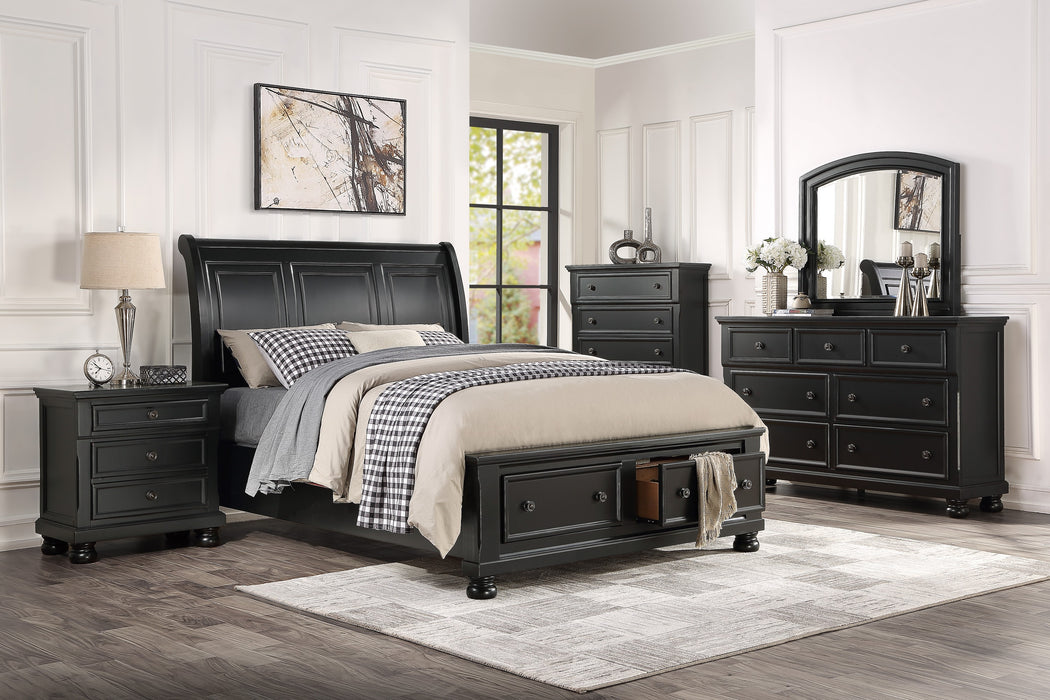 Laurelin Eastern King Sleigh Platform Bed with Footboard Storage in Black - 1714KBK-1EK