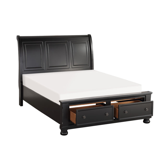 Laurelin Eastern King Sleigh Platform Bed with Footboard Storage in Black - 1714KBK-1EK