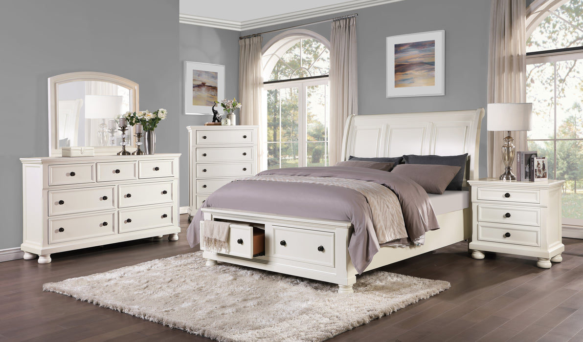 Laurelin Eastern King Sleigh Platform Bed with Footboard Storage in White - 1714KW-1EK