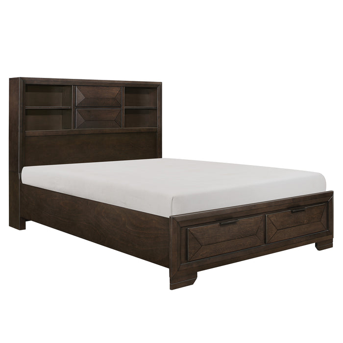 Chesky Queen Platform Bed with Footboard Storage in Espresso - 1753-1