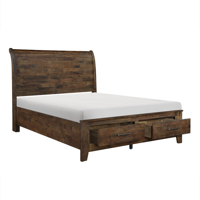 Jerrick Queen Sleigh Platform Bed with Footboard Storage in Brown - 1957-1