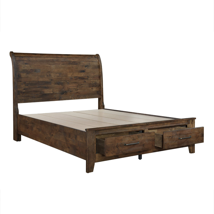 Jerrick Eastern King Sleigh Platform Bed with Footboard Storage in Brown - 1957K-1EK