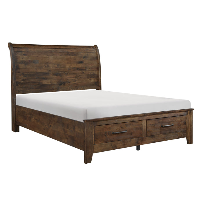 Jerrick Queen Sleigh Platform Bed with Footboard Storage in Brown - 1957-1