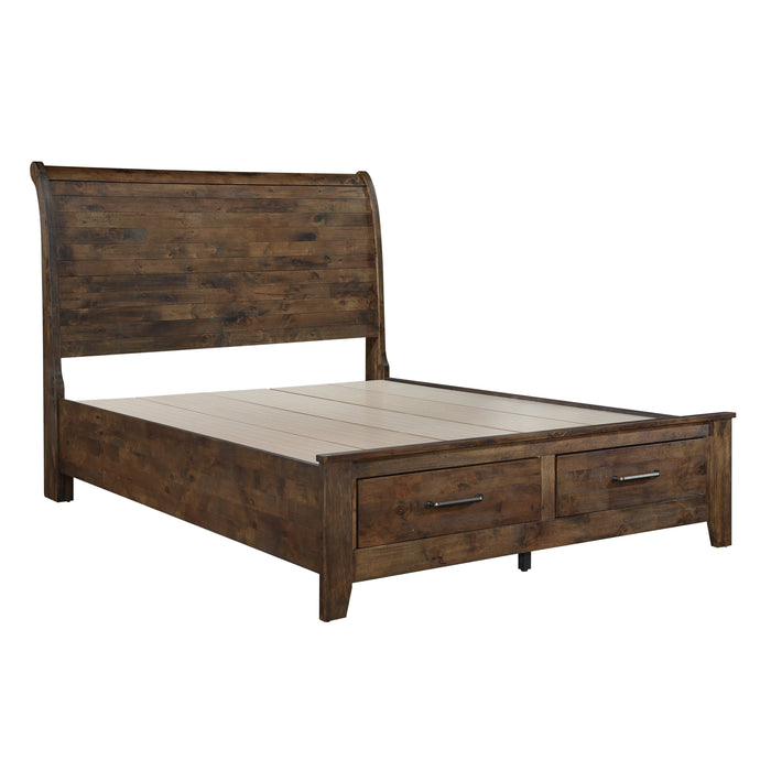 Jerrick Eastern King Sleigh Platform Bed with Footboard Storage in Brown - 1957K-1EK