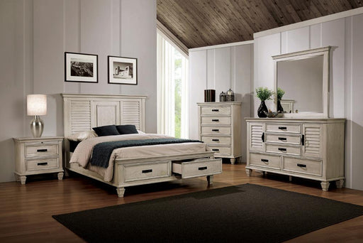 Franco 4-piece California King Storage Bedroom Set Antique White image