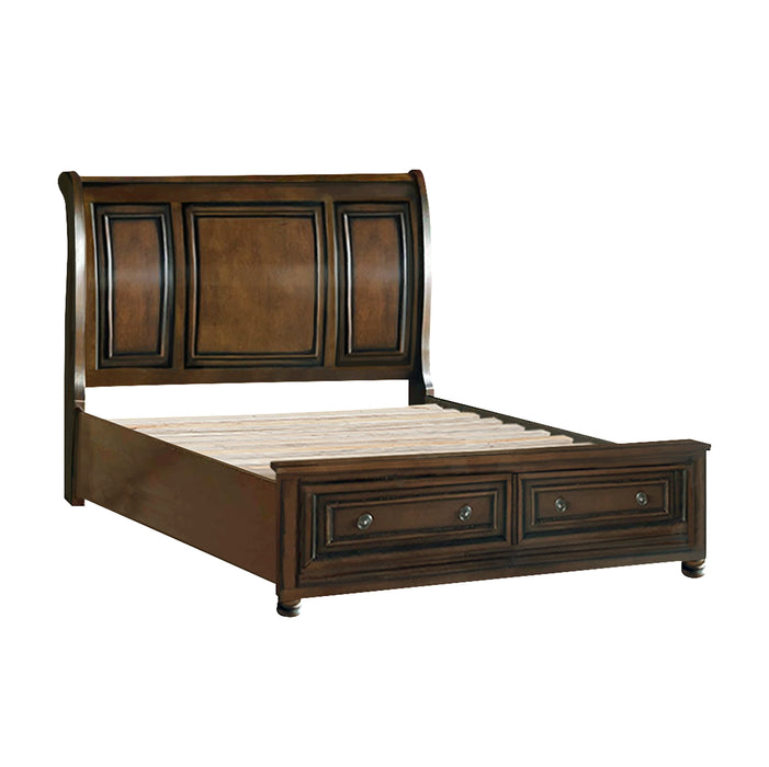 Cumberland Queen Sleigh Platform Bed with Footboard Storage in Brown - 2159-1