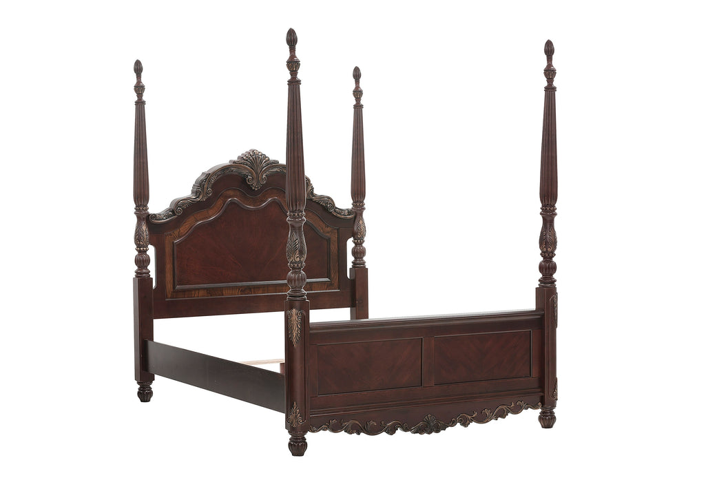 Deryn Park Eastern King Poster Bed in Cherry/Metallic Accent - Traditional - 2243K-1EK