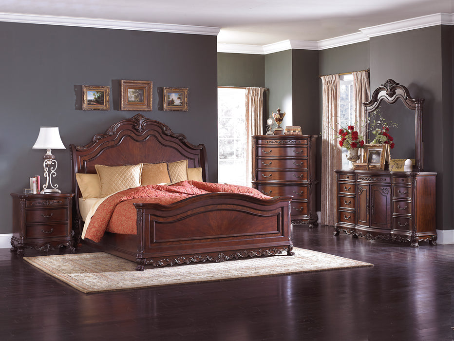 Deryn Park Queen Sleigh Bed in Cherry/Metallic Accent - Traditional - 2243SL-1