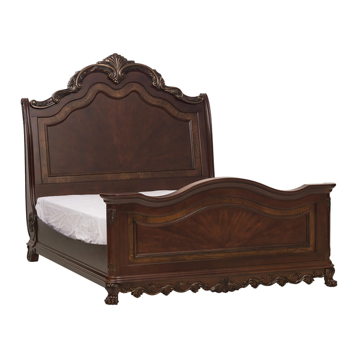 Deryn Park Queen Sleigh Bed in Cherry/Metallic Accent - Traditional - 2243SL-1