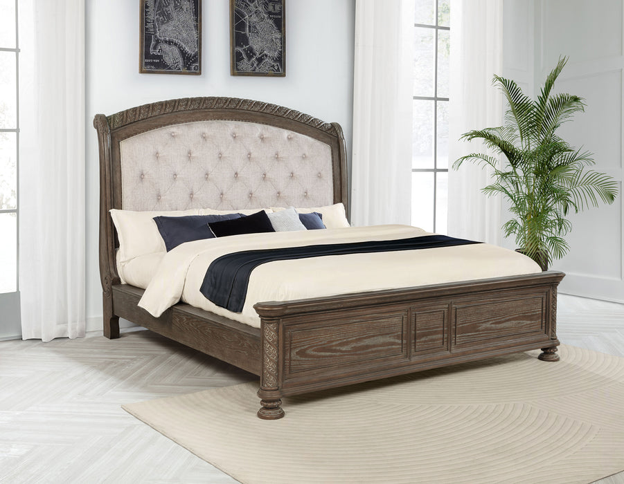 Emmett Tufted Headboard Panel Bed Walnut and Beige