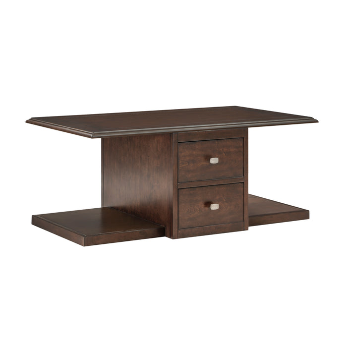 Claremore Cocktail Table with two Ottomans in Brown - 3500-30