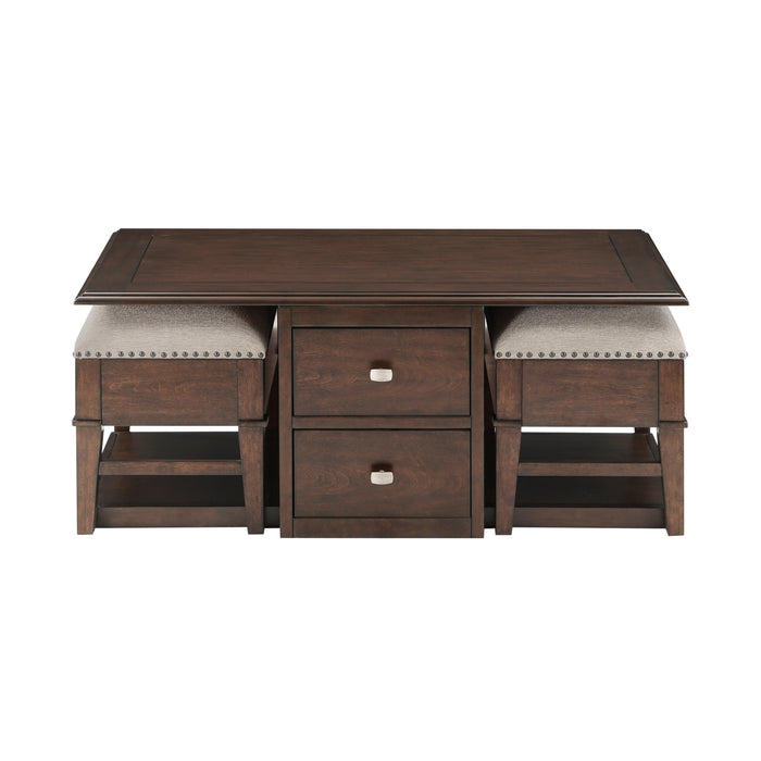 Claremore Cocktail Table with two Ottomans in Brown - 3500-30 image