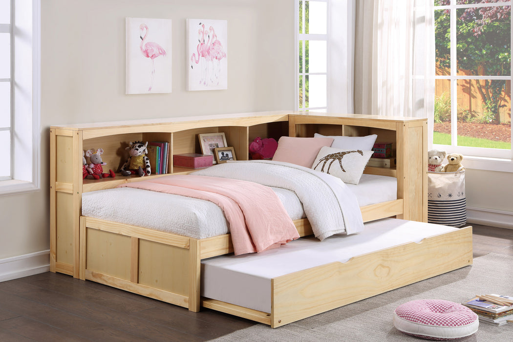 Bartly (4) Twin Bookcase Corner Bed with Twin Trundle in Natural - B2043BC-1BCR*