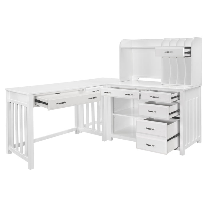 Blanche 4pc Corner Desk (Desk+Corner+Credenza+Hutch) in White - 4522WH*4