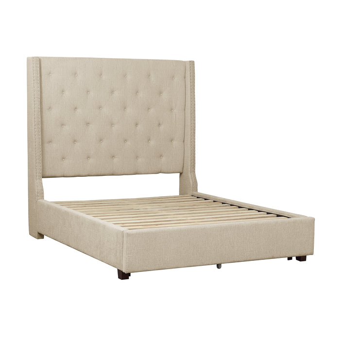 Fairborn Queen Platform Bed with Storage Footboard in Beige - 5877BE-1DW