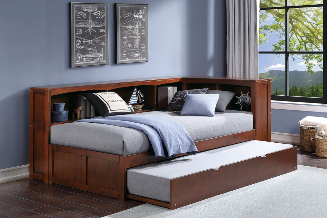 Rowe (4) Twin Bookcase Corner Bed with Twin Trundle in Cherry - B2013BCDC-1BCR*