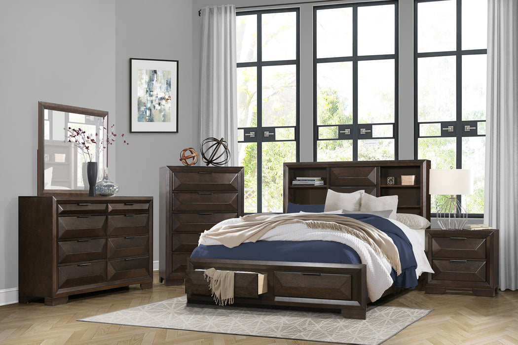 Chesky Queen Platform Bed with Footboard Storage in Espresso - 1753-1