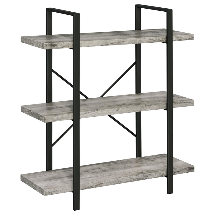 Cole 3-Shelf Bookcase Grey Driftwood and Gunmetal image