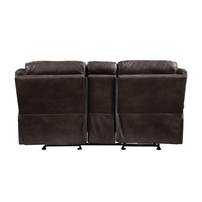 Aram Double Glider Reclining Loveseat with Center Console, Receptacles and USB Ports in Brown - 8206BRW-2