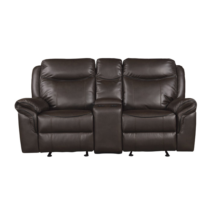 Aram Double Glider Reclining Loveseat with Center Console, Receptacles and USB Ports in Brown - 8206BRW-2 image