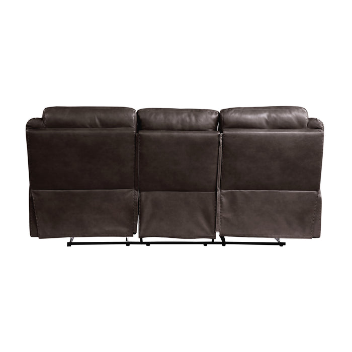 Aram Double Reclining Sofa with Center Drop-Down Cup Holders, Receptacles, Hidden Drawer and USB Ports in Brown - 8206BRW-3