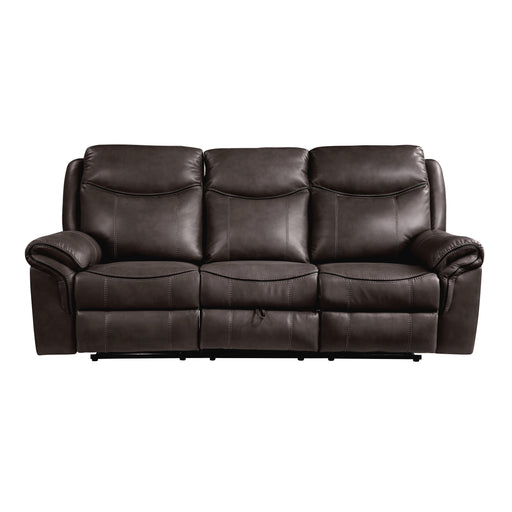 Aram Double Reclining Sofa with Center Drop-Down Cup Holders, Receptacles, Hidden Drawer and USB Ports in Brown - 8206BRW-3 image