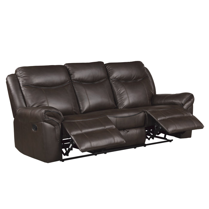 Aram Double Reclining Sofa with Center Drop-Down Cup Holders, Receptacles, Hidden Drawer and USB Ports in Brown - 8206BRW-3