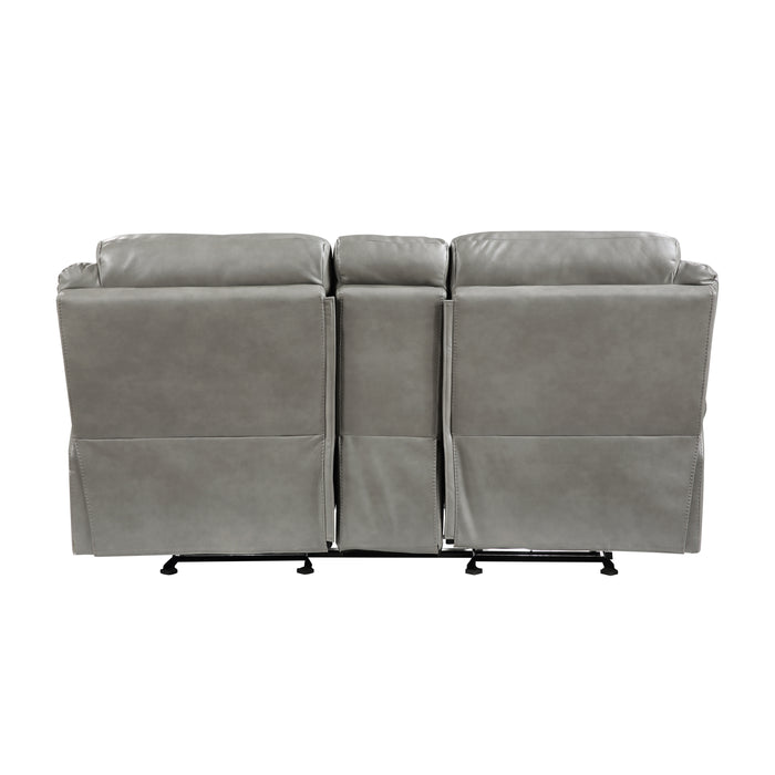 Aram Double Glider Reclining Loveseat with Center Console, Receptacles and USB Ports in Gray - 8206GRY-2