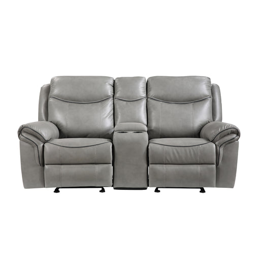 Aram Double Glider Reclining Loveseat with Center Console, Receptacles and USB Ports in Gray - 8206GRY-2 image