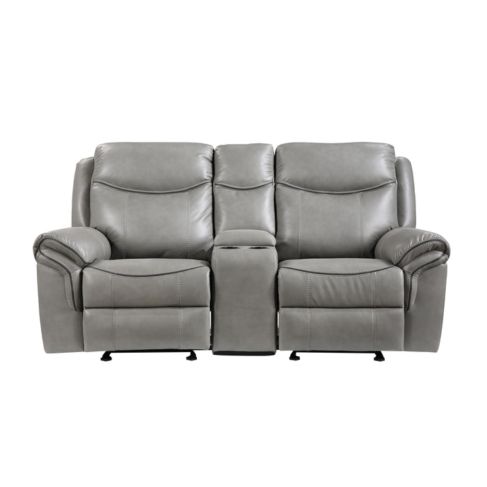 Aram Double Glider Reclining Loveseat with Center Console, Receptacles and USB Ports in Gray - 8206GRY-2 image